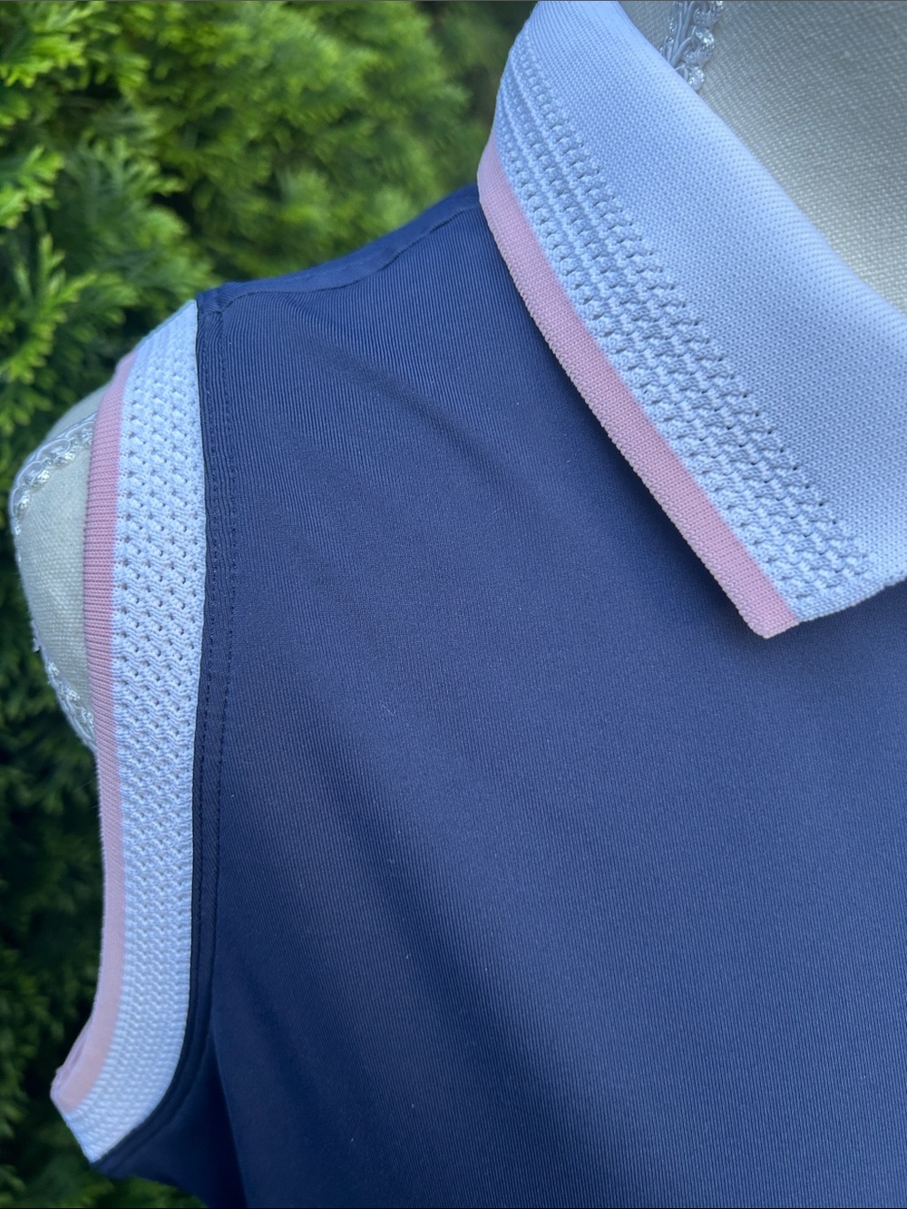 Peter Millar Navy Polo with White and Pink Trim Details - Picture 2 of 3